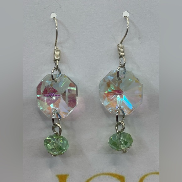 Hand Crafted Jewelry - Handmade vintage Iridescent crystal dangle earrings